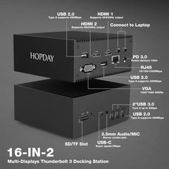 USB C Docking Station,16 in 2 Universal USB C Dock Triple Display with 4K HDMI,VGA,100W PD Input Multiport Hub for MacBook Pro/Air,Lenovo,HP,Dell(USB-A/C 3.0,RJ45,Audio&Mic,SD/TF)