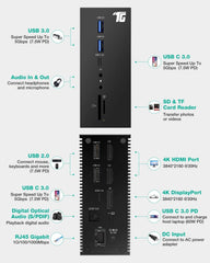 Tiergrade USB C Docking Station Dual Monitor for Windows/macOS, 17 in 1 Triple Display Laptop Docking Station, USB-C Dock with Dual 4K HDMI, DP, S/PDIF, 6 USB Ports, Ethernet, Audio, SD/TF, 60W PD