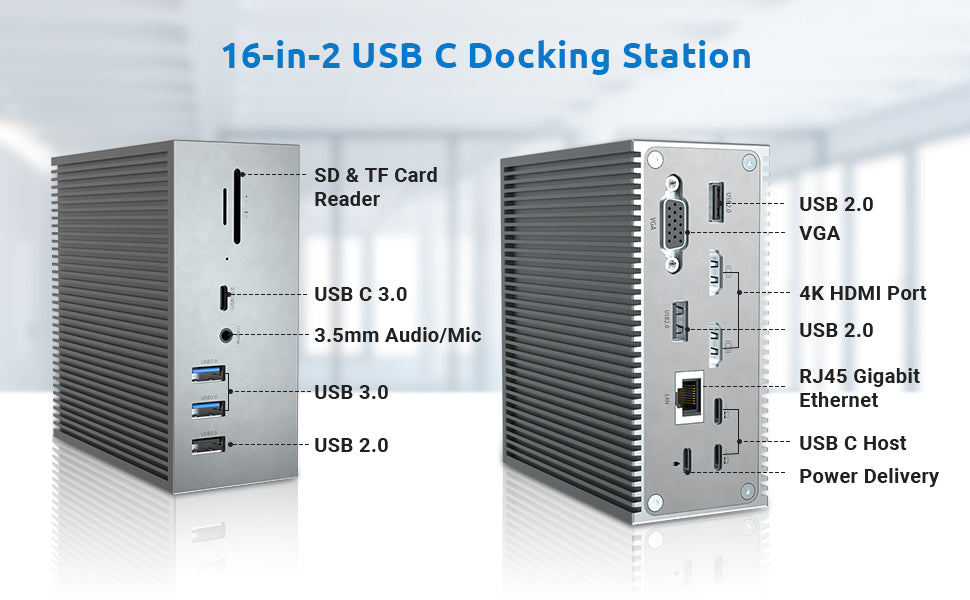 Docking Station, QIYO 16 in 2 USB C Docking Station Dual Monitor for MacBook Pro Air (Not for M1), Dual 4K HDMI, VGA, 6 USB, RJ45 and SD/TF Card Reader, Triple Display for MacOS with Thunderbolt 3