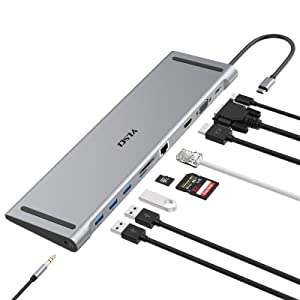 USB C Docking Station for Laptop, USB C Hub 10 in 1 USB C Adapter Docking Station with 4K HDMI & VGA, 3 x USB 3.0, Gigabit Ethernet RJ45 LAN, USB C PD, SD/TF Card Reader, 3.5mm Audio/Mic